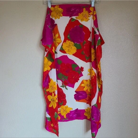 vintage silk scarf square liz claiborne bright floral - Picture 2 of 4
